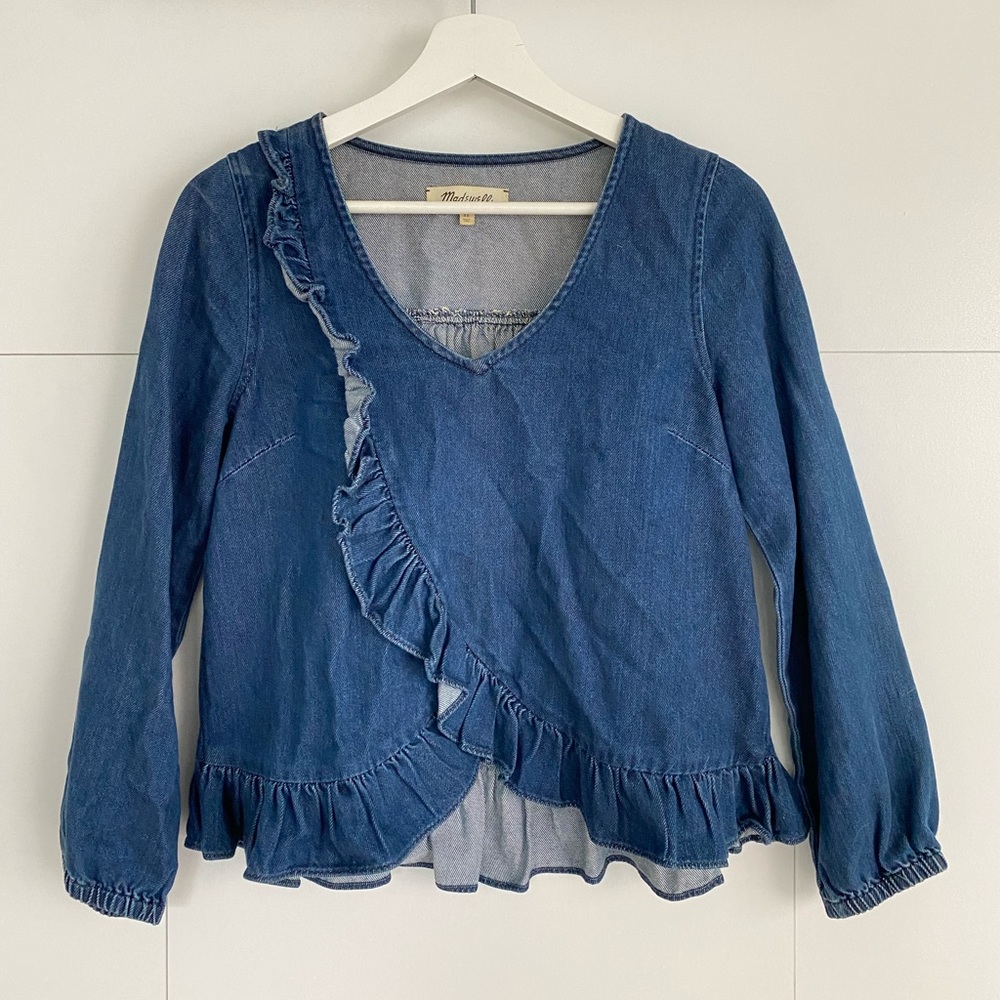 Denim Madewell ruffled blouse